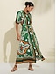 preiswerte Print Dresses-Geometric Button Up Belted Maxi Dress
