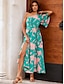 cheap Print Dresses-Print Belted Split Maxi Dress