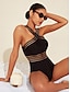 cheap One-Pieces-Cross Front Solid Swimsuit