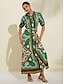 economico Print Dresses-Geometric Belted Maxi Dress Shirt