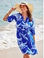 preiswerte Print Dresses-Tropical Palm V Neck Belted Knee Length Dress