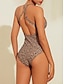 billige One-pieces-Floral Leopard Print Ring Triangle Bikini Swimsuit