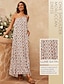 economico Print Dresses-Geometric Ruffle Shoulder Maxi Dress