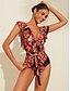 billige One-pieces-Ruffle Flower Print Triangle Swimsuit