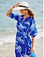 billige Print Dresses-Tropical Palm V Neck Belted Dress