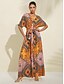 abordables Print Dresses-Folk Print V Neck Maxi Dress