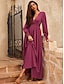cheap Casual Dresses-Mulberry Maxi V Neck Long Sleeve Dress