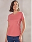 abordables T-shirts-Blusa verano manga corta cuello redondo mujer algodón ajuste regular básico casual