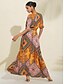 economico Print Dresses-Folk Print V Neck Maxi Dress