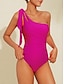 economico Un pezzo-Knotted One Shoulder Swimsuit Solid Bathing Suit