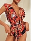 preiswerte Einteiler-Ruffle Floral V Neck Triangle Swimsuit