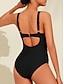 preiswerte Einteiler-Frauen Badeanzug Dreieck V Ausschnitt Ein Stück Urlaub Strandbekleidung