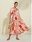 economico Print Dresses-Sweet Floral V Neck Midi Dress