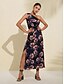 economico Print Dresses-Print Shirred Satin Midi Maxi Dress