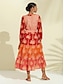 economico Print Dresses-Vestito Donna con Frange a Tassello Floreale Midi a Manica Lunga