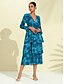 preiswerte Print Dresses-Frauen Midikleid mit Blütendruck und Jacquard Muster