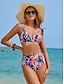 preiswerte Bikini-Shirred Floral Longline Bikini Swimwear Set