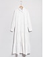 baratos Vestidos Casuais-Vestido Camisa Branco Manga Longa Bolso Primavera Outono