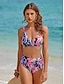 abordables Bikini-Shirred Floral Bikini Swimwear Set