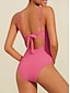 abordables Una pieza-Solid Drawstring One Piece Swimsuit