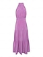 baratos Vestidos Casuais-Pleated Chiffon Sleeveless Midi Dress