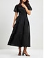 baratos Vestidos Casuais-Women&#039;s Plain Black A Line Maxi Dress