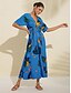 preiswerte Print Dresses-Print Drawstring Chiffon Midi Dress