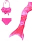 cheap Girls&#039; Swimwear-Kids Girls&#039; Swimwear Bikini 4 PCS Swimsuit Mermaid Tail The Little Mermaid With Monofin Swimwear Rainbow Geometric Colorful Red Blushing Pink Party Active Cosplay Costumes Bathing Suits 3-10 Years
