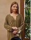 economico Tops &amp; Blouses-Camicetta donna cotone lino collo V manica lunga verde prato elegante