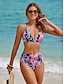preiswerte Bikini-Shirred Floral Longline Bikini Swimwear Set