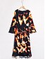 economico Print Dresses-Vestito Midi con Stampa Elegante Manica Lunga