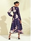 abordables Sale-Print V Neck High Waisted Midi Dress
