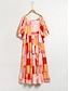 cheap Print Dresses-Print Floral V Neck Midi Dress