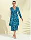 preiswerte Print Dresses-Frauen Midikleid mit Blütendruck und Jacquard Muster