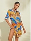 abordables Vestidos Mini-Coastal Map Print Button Front Shirt Dress