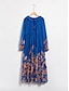 baratos Print Dresses-Women&#039;s Flowy Tropical Flowers Vacation Dress Blue