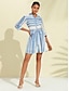 baratos Print Dresses-Vestido Camisa de Verão para Mulheres com Cinto Geométrico