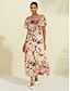preiswerte Print Dresses-Print Strapless Ruffle Midi Dress
