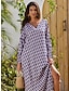 cheap Print Dresses-Satin Geometric Jewel Neck Maxi Dress