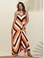 cheap Print Dresses-Satin Striped Graphic Spaghetti Strap Maxi Dress