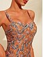 cheap One-Pieces-Boho Paisley Damask Print Shirred Swimsuit