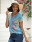 preiswerte Super Sale-Damen T Shirt Bluse Graphic Weltkarte Mehrfarbig Strasse Täglich Bedruckt T-Shirt Ärmel erbsengrün Kurzarm Basic Modern V Ausschnitt Sommer