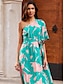 billige Print Dresses-Trykt Kjole med Splittet sommerbelte