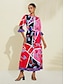 cheap Sale-Satin Floral Block Print Round Neck Maxi Dress