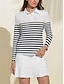 preiswerte Tops-Frauen Golf Polo Shirt weiß Langarm Sonnenschutz Oberteil Streifen Herbst Winter Damen Golfbekleidung