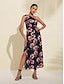 preiswerte Print Dresses-Satin Floral Shirred Midi Dress