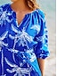 preiswerte Print Dresses-Tropical Palm V Neck Belted Knee Length Dress