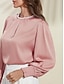 billige Blouses-Kvinders Bluse Satin Solid Casual Weekend Puff Sleeve