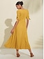 billige Afslappede kjoler-Boho Bow V Neck Midi Dress