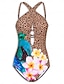 abordables Una pieza-Floral Leopard Longline Bikini Swimsuit